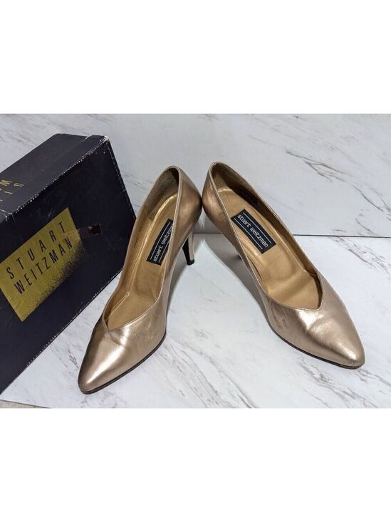 Stuart Weitzman Shoes - Stuart Weitzman Vintage Women's Matte Metallic Gold Slip-On Heel 3" Size 8.5